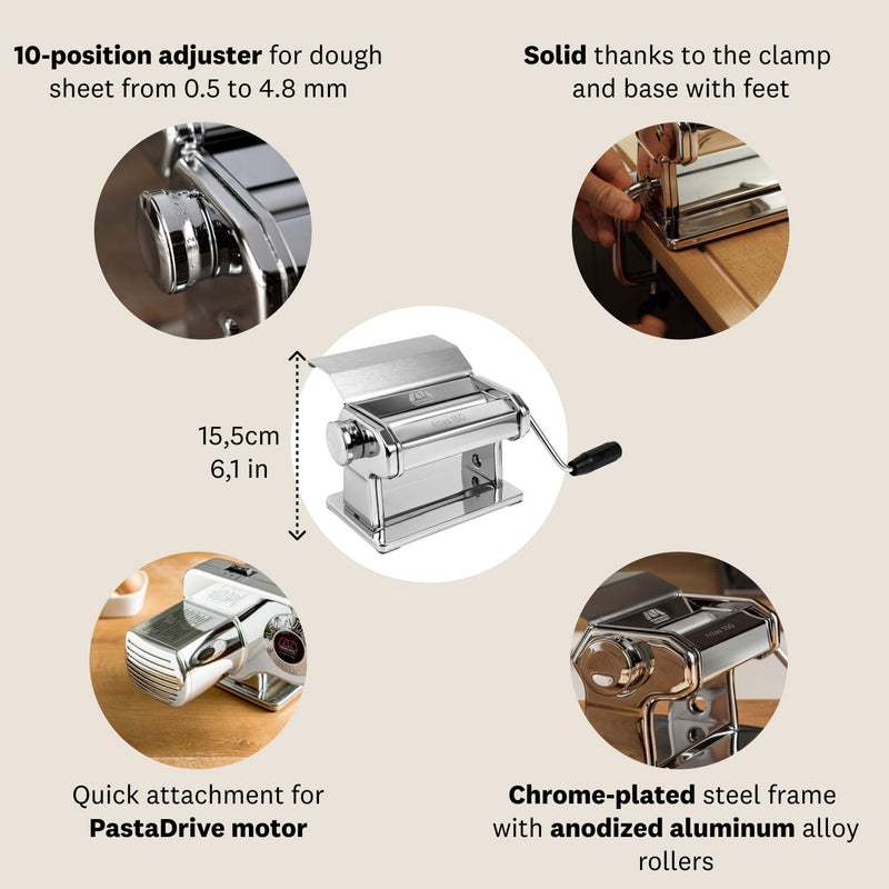 MARCATO Made in Italy Atlas 150 Slide Manual Pasta Machine, Chrome Steel. For Lasagne, Fettuccine, Tagliolini, Sugar paste, Bread dough - Image 5